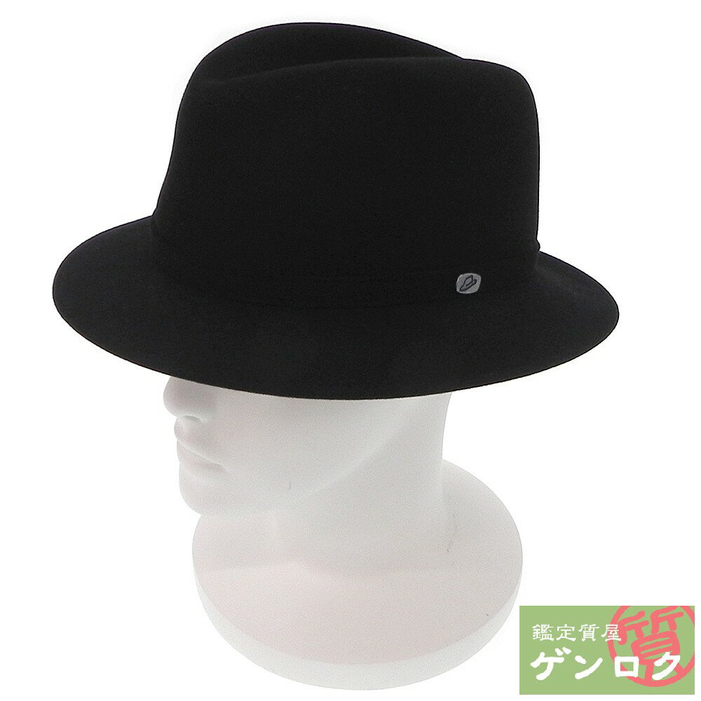 【中古】ボルサリーノ 兎の毛100％ 中折れ帽 黒 ソフトハット ハット Borsalino【質屋】【代引き手数料無料】