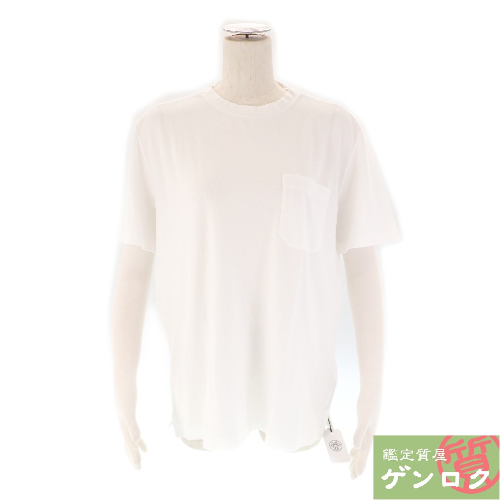 【中古】 エルメス 半袖Tシャツ ポケットあり 白 綿100％ HERMES【質屋】【代引き手数料無料】