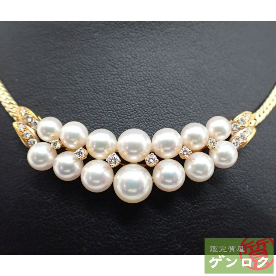 【中古】ミキモト パール K18ゴールド ダイヤ パールネックレス ゴールド ネックレス MIKIMOTO【質屋】【代引き手数料無料】