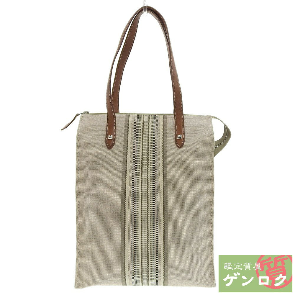 【中古】HERMES エルメス カバミラヴェルティカル トートバッグ ショルダーバッグ ベージュ キャンバス □L刻印(2008) ユニセックス メンズ レディース【質屋】【代引き手数料無料】