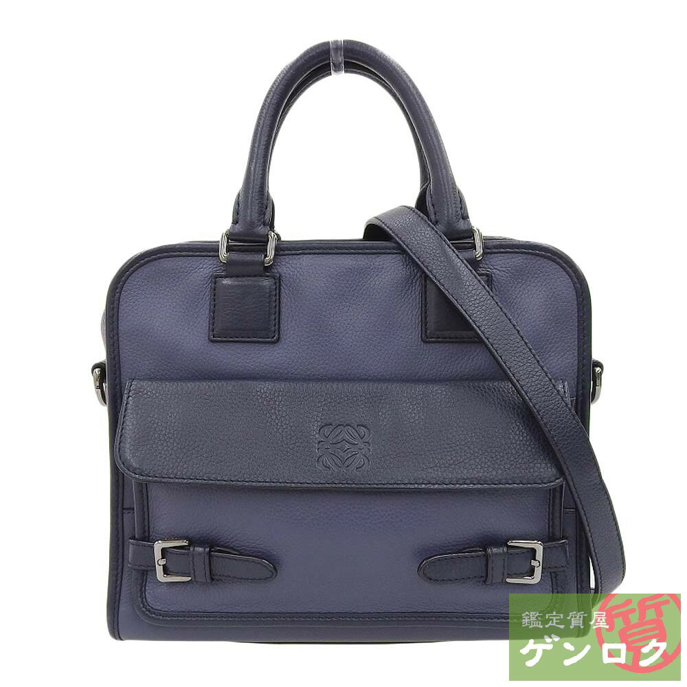 【中古】 ロエベ クルス 2WAYハンドバッグ ショルダーバッグ レザー ネイビー レディース LOEWE【質屋】【代引き手数料無料】