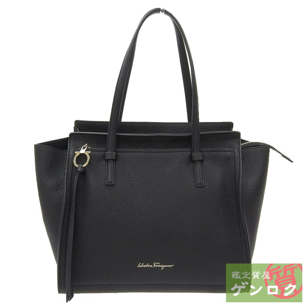 【中古】 サルヴァトーレフェラガモ カーフ トートバッグ ショルダーバッグ ブラック 黒 レディース Salvatore Ferragamo【質屋】【代引き手数料無料】