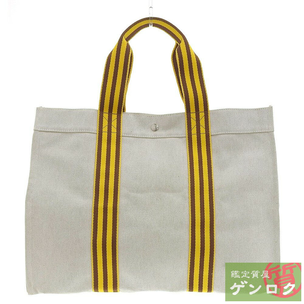 【中古】HERMES エルメス ボラボラGM トートバッグ ショルダーバッグ ベージュ イエロー ブラウン キャンバス ユニセックス メンズ レディース【質屋】【代引き手数料無料】