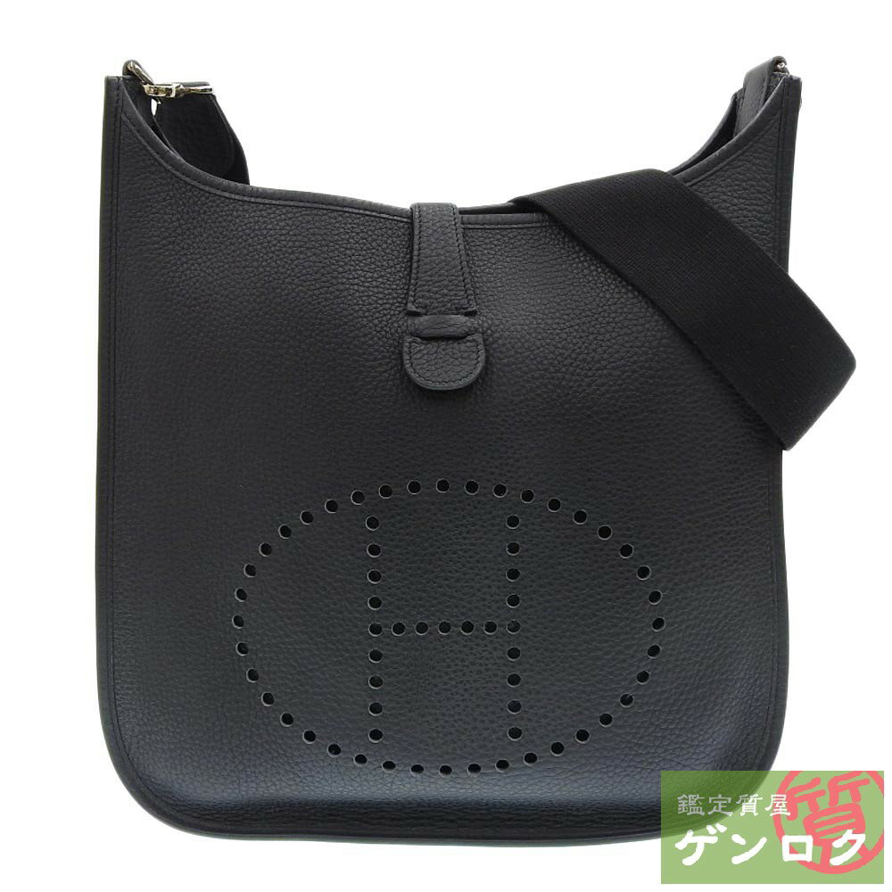 【中古】HERMES エルメス エヴリン2 GM ショルダーバッグ ブラック 黒 レザー □J刻印(2006年) レディース【質屋】【代引き手数料無料】