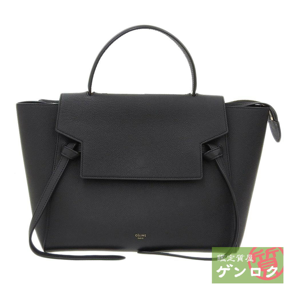 【中古】 セリーヌ ベルトバッグミニ 2WAYハンドバッグ ショルダーバッグ レザー ブラック 黒 レディース CELINE【質屋】【代引き手数料無料】