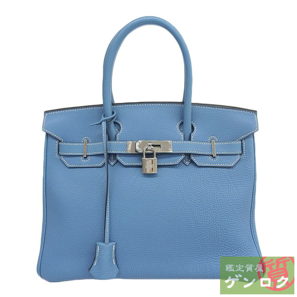 【中古】HERMES エルメス ハンドバッグ バーキン30 ライトブルー レザー レディース □G刻印(2003年)【質屋】【代引き手数料無料】