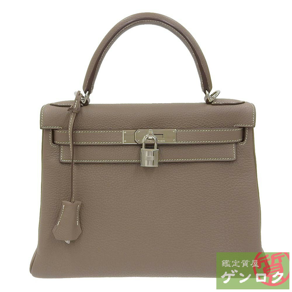 【中古】HERMES エルメス ケリー28 ショルダーバッグ ハンドバッグ 2WAYバッグ グレー シルバー金具 レザー □L刻印(2008年) レディース【質屋】【代引き手数料無料】