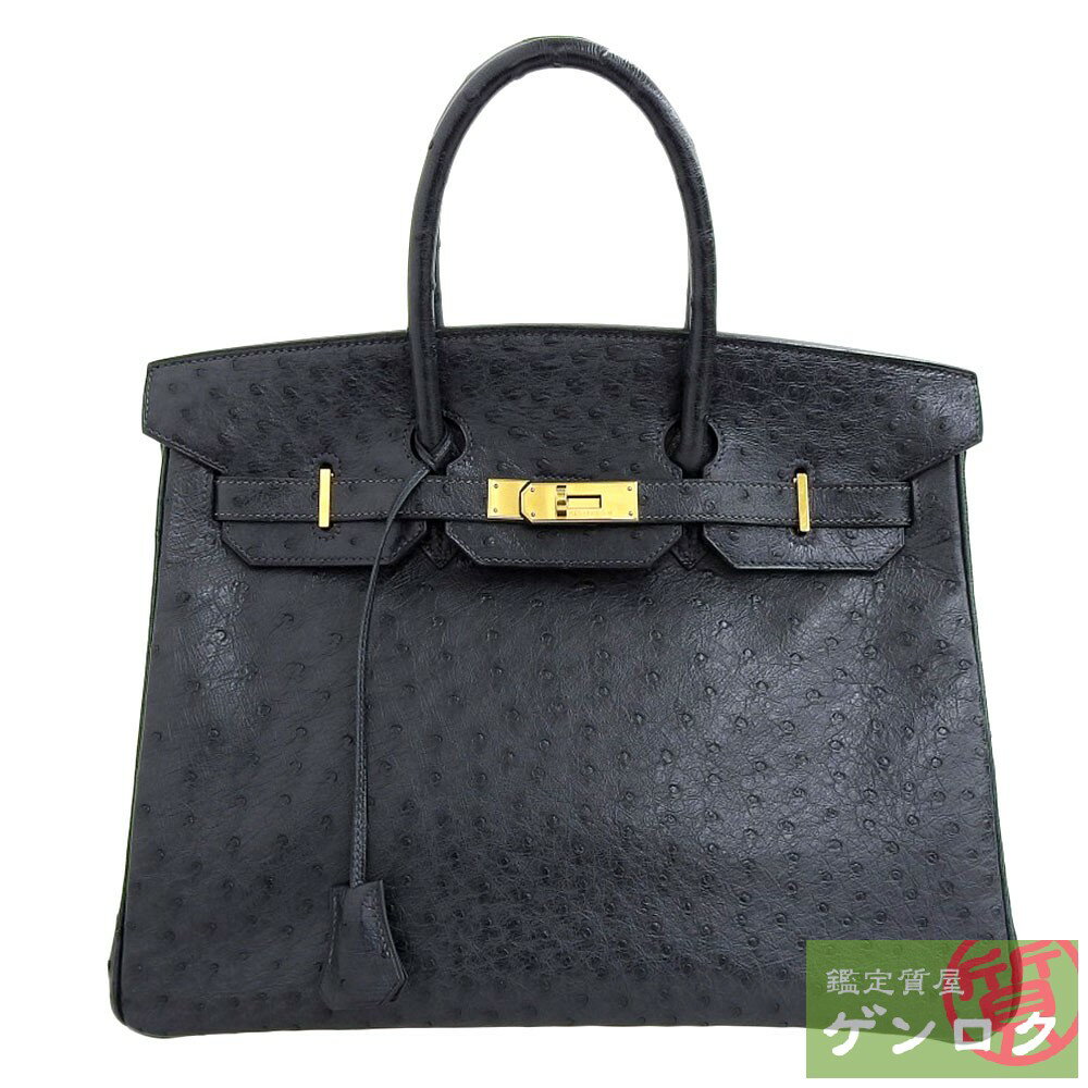 【中古】HERMES エルメス バーキン35 ハンドバッグ トートバッグ ブラック オーストリッチ □E刻印(2001年) レディース【質屋】【代引き手数料無料】