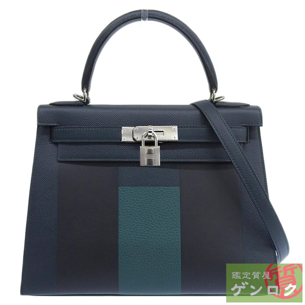 【中古】HERMES エルメス ケリー28 2WAYバッグ ハンドバッグ ショルダーバッグ 斜め掛け バイカラー グリーン系 エプソン C刻印(2018年) レディース【質屋】【代引き手数料無料】