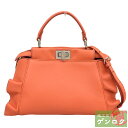 【中古】FENDI フェンディ ミニピーカブーフリル 2WAY ショルダーバッグ ハンドバッグ 斜め掛け オレンジ レザー レディース【質屋】【代引き手数料無料...
