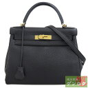 【中古】 エルメス ケリー28 ハンドバッグ 2WAY ショルダーバッグ □G刻印(2003年) レザー ブラック HERMES【質屋】【代引き手数料無料】