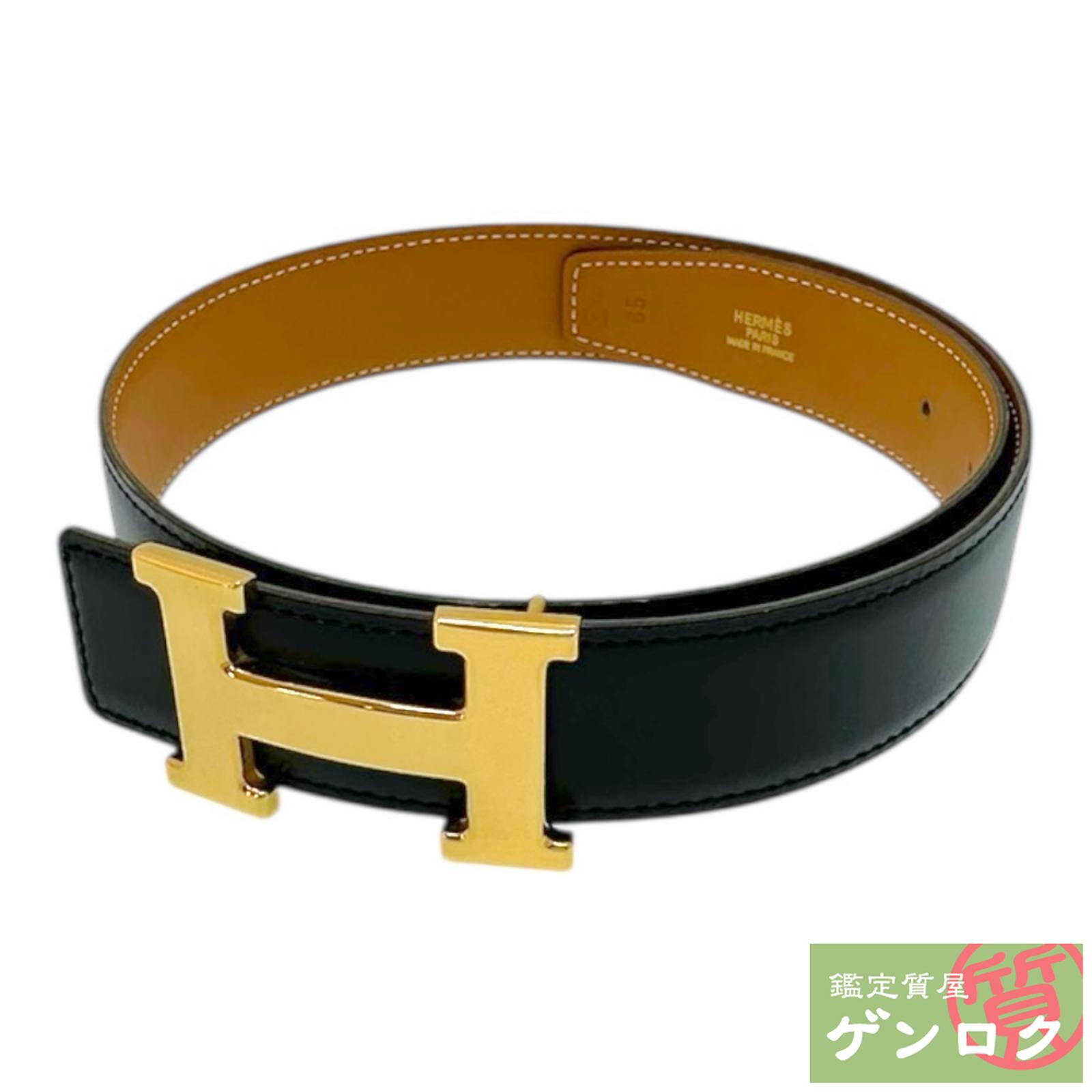 【中古】 エルメス Hバックルベルト ベルト □A刻印 レザー ブラック/ブラウン HERMES【質屋】【代引き..