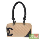 【中古】CHANEL シャネル カンボンライン ボーリングバッグ ハンドバッグ ショルダーバッグ ベージュ系 ブラック レザー 9番台 レディース【質屋】【代引き手数料無料】