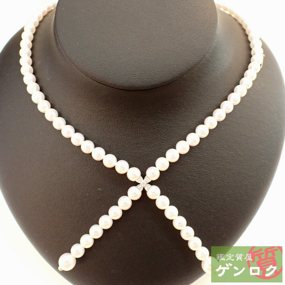 【中古】 ミキモト パール ダイヤモンド K18WG ネックレス MIKIMOTO【質屋】【代引き手数料無料】