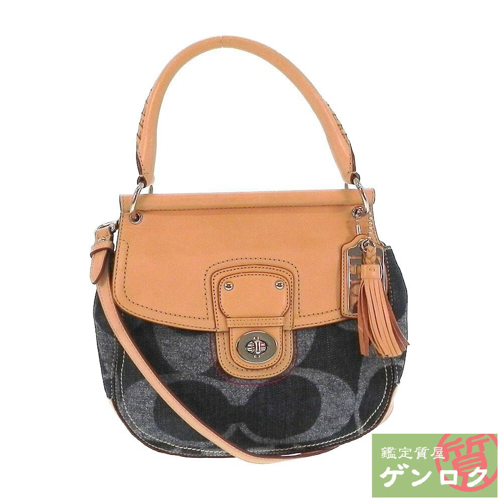 【中古】 コーチ 2WAY 19968 ハンドバッグ ショルダーバッグ デニム レザー キャメル×ブルー COACH【質屋】【代引き手数料無料】