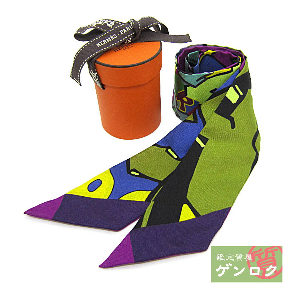 【中古】 エルメス ツイリー Graff Hermesグラフィティ シルク パープル カーキ スカーフ HERMES【質屋】【代引き手数料無料】のサムネイル