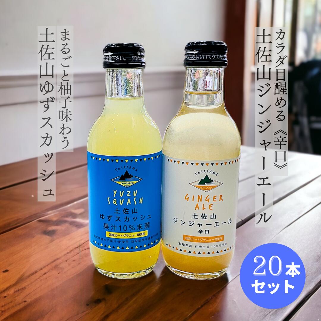 各10本土佐山ジンジャーエール 辛口200ml・土佐山ゆずスカッシュ Mサイズ200ml 母の日 プレゼント ギフト 夢産地とさやま しょうが 生姜 炭酸ジュース ショウガ ジンジャエール 辛口 柚子 贈答品 手土産 炭酸飲料 瓶 景品