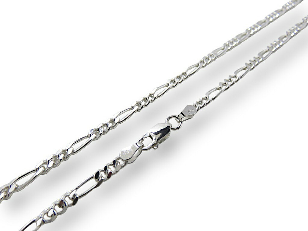 シルバーチェーンと革紐【銀化粧】のフィガロチェーン シルバーチェーン 3.4mm 45cm シルバー925 ネックレス｜アングル2