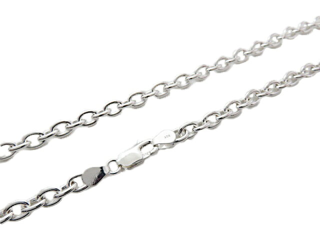 シルバーチェーンと革紐【銀化粧】のシルバー あずきチェーン カット無し シルバー925 2.3mm 55cm 約2.5mm シルバーチェーン 小豆｜アングル2