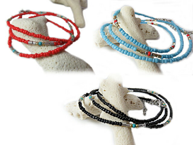 ビーズネックレス、巻きブレスの2WAY仕様、ターコイズ コーラルサンゴ オニキスカラー選べる3色