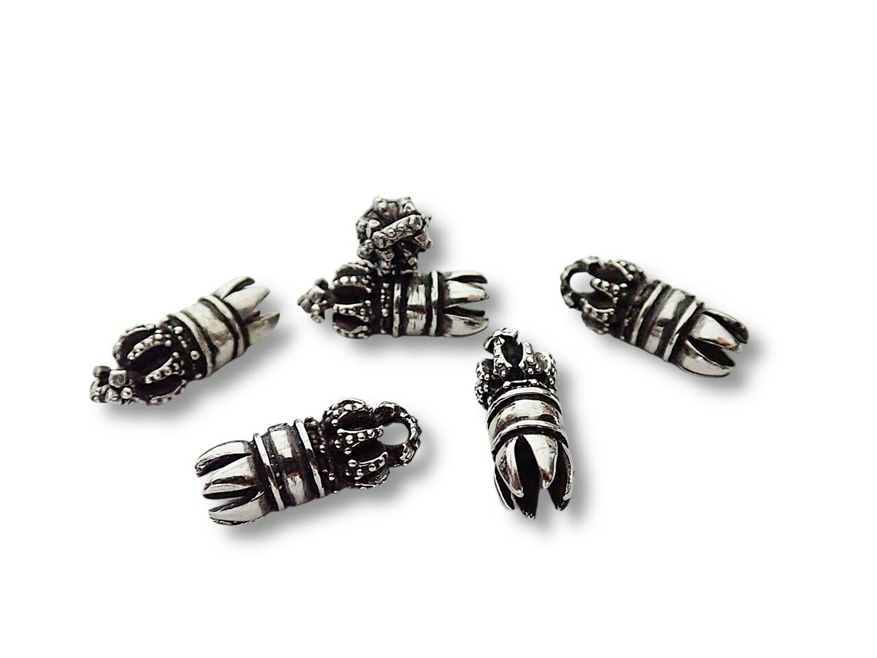 「シルバー925製」 革紐 レザーネックレス用 エンドパーツ 1個売り 王冠 クラウン レザーブレイド ボロチップ