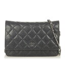 シャネル マトラッセ ブラック キャビアスキン ウォレットチェーン レディース CHANEL 【中古】