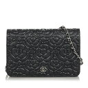 シャネル カメリア A82336 ブラック キャビアスキン ウォレットチェーン レディース CHANEL 【中古】