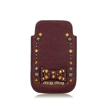 ミュウミュウ スタッズ リボン カードケース パープル レザー レディース MIUMIU 【中古】