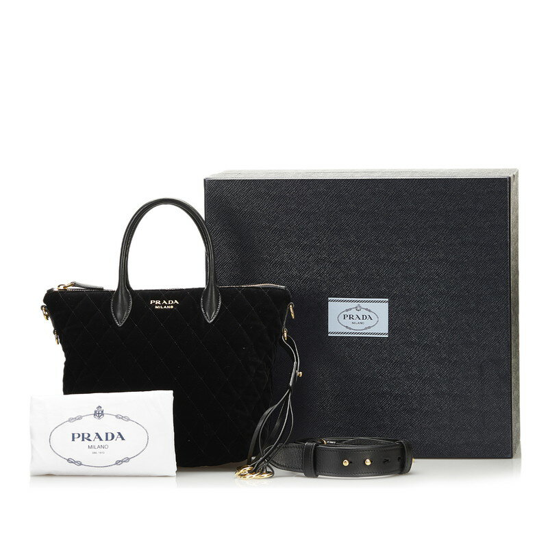 プラダ キルティング ハンドバッグ ショルダーバッグ 2WAY ブラック ベルベット レザー レディース PRADA 【中古】