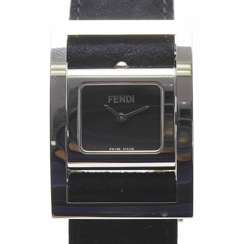 フェンディ 腕時計 5000L クオーツ ブラック文字盤 ステンレススチール スウェード レザー レディース FENDI 【中古】