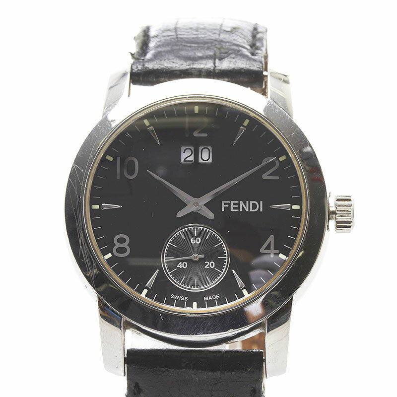 フェンディ 腕時計 2100G クオーツ ブラック文字盤 ステンレススチール レザー メンズ FENDI 【中古】