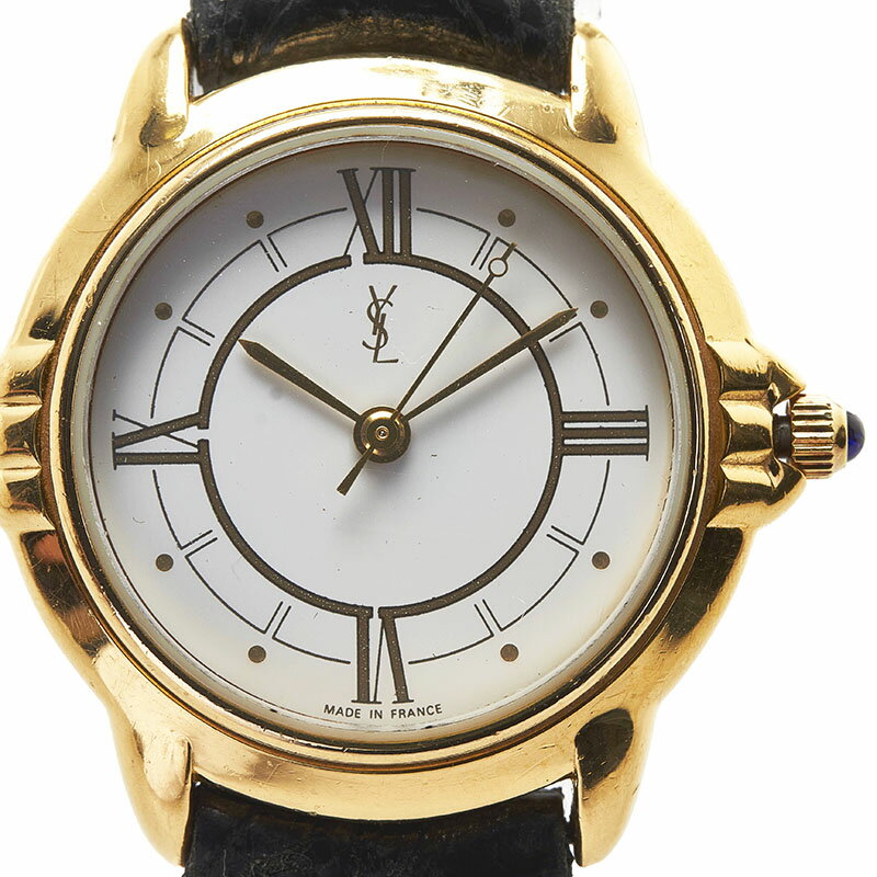 サンローラン 腕時計 クオーツ ホワイト文字盤 ステンレススチール レディース SAINT LAURENT 【中古】