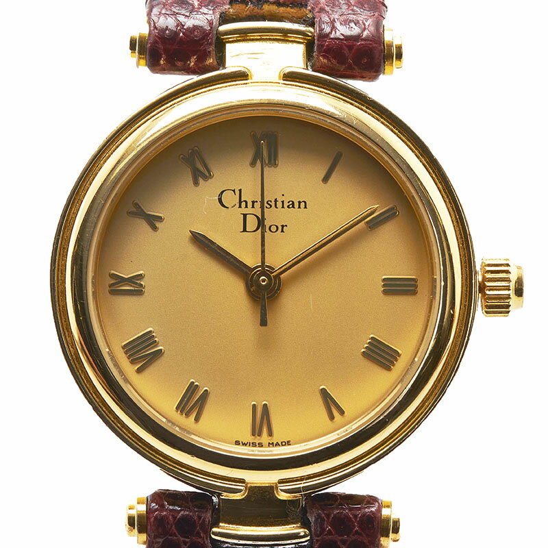 ディオール ベルト(社外品) 腕時計 クオーツ ゴールド文字盤 ステンレススチール レザー レディース Dior 【中古】