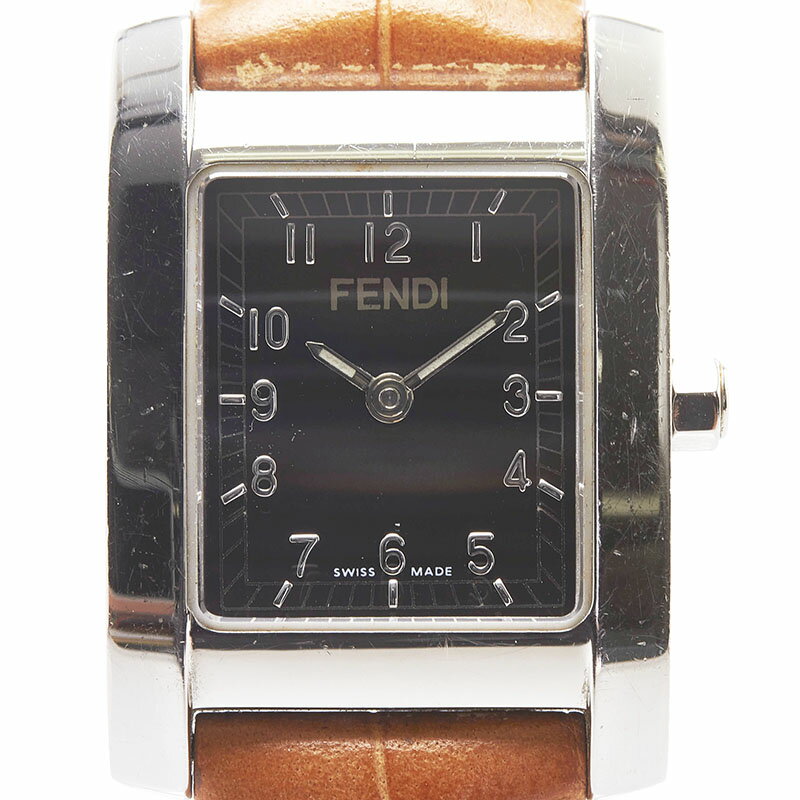 フェンディ 腕時計 7000L クオーツ ブラック文字盤 ステンレススチール レザー レディース FENDI 【中古】