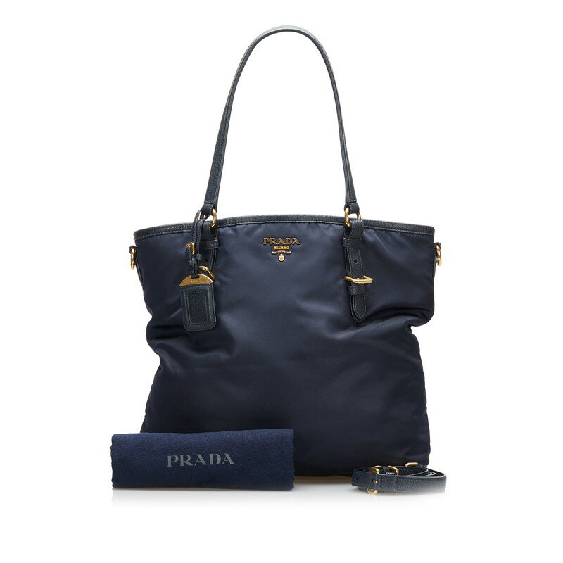 プラダ トートバッグ ショルダーバッグ 2WAY ネイビー ナイロン レザー レディース PRADA 【中古】