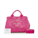 プラダ カナパ ミニ ロゴ ハンドバッグ ショルダーバッグ 2WAY B2439G ピンク キャンバス レディース PRADA 【中古】