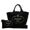 プラダ カナパ バケツ型 トート シルバー金具 ハンドバッグ ショルダーバッグ 2WAY ブラック キャンバス レディース PRADA 【中古】