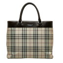 バーバリー ノバチェック ハンドバッグ トートバッグ ベージュ ブラウン キャンバス レザー レディース BURBERRY 【中古】