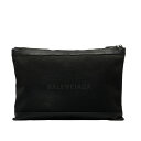 バレンシアガ ネイビークリップL セカンドバッグ クラッチバッグ 373840 ブラック キャンバス レザー レディース BALENCIAGA 【中古】