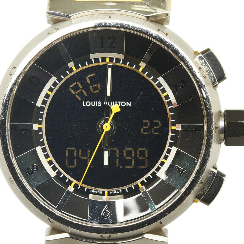 ルイ ヴィトン タンブール インブラック クロノグラフ 腕時計 Q118F クオーツ ブラック文字盤 ステンレススチール ラバー メンズ LOUIS VUITTON 【中古】