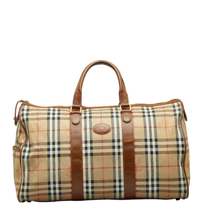 バーバリー ノバチェック シャドーホース ボストンバッグ ベージュ キャンバス レザー レディース BURBERRY 【中古】