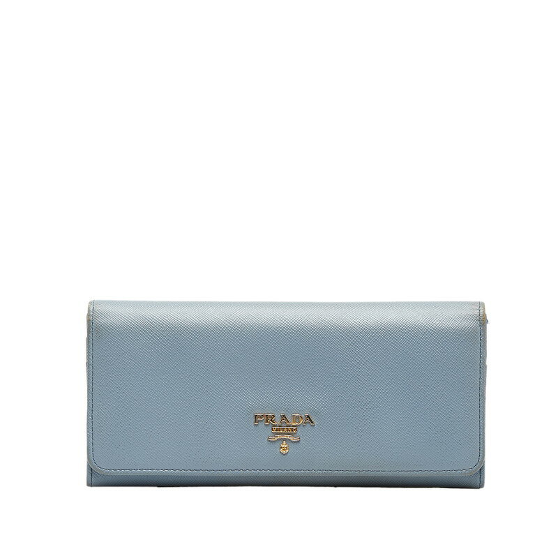 プラダ サフィアーノ 長財布 ライトブルー レザー レディース PRADA 【中古】