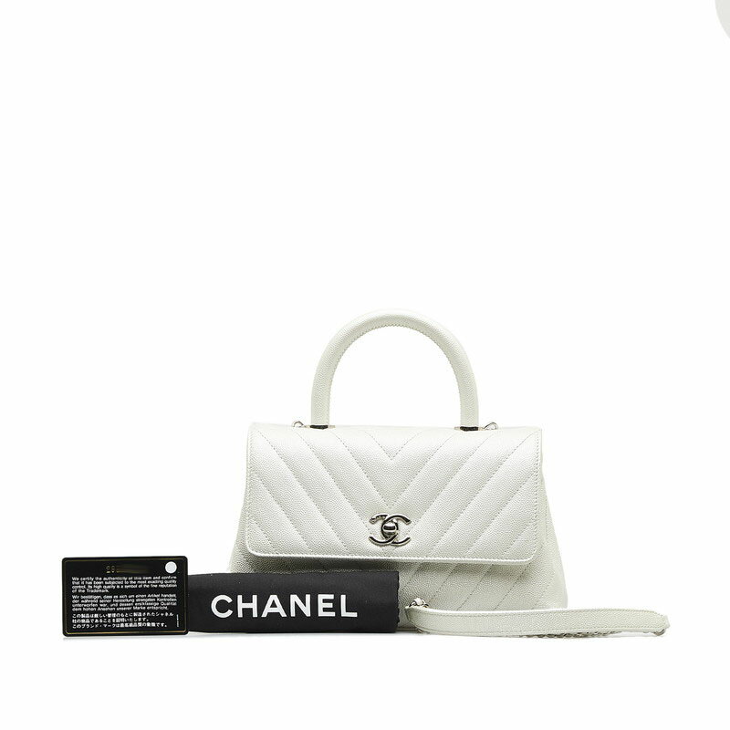 シャネル シェブロン Vステッチ ココハンドル ハンドバッグ ショルダーバッグ 2WAY ホワイト キャビアスキン レディース CHANEL 【中古】のサムネイル