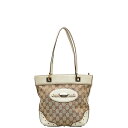 グッチ GGキャンバス ハンドバッグ トートバッグ 145994 ベージュ ホワイト キャンバス レザー レディース GUCCI 【中古】