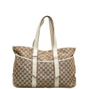 グッチ GGキャンバス トートバッグ 153238 ベージュ ホワイト キャンバス レザー レディース GUCCI 【中古】