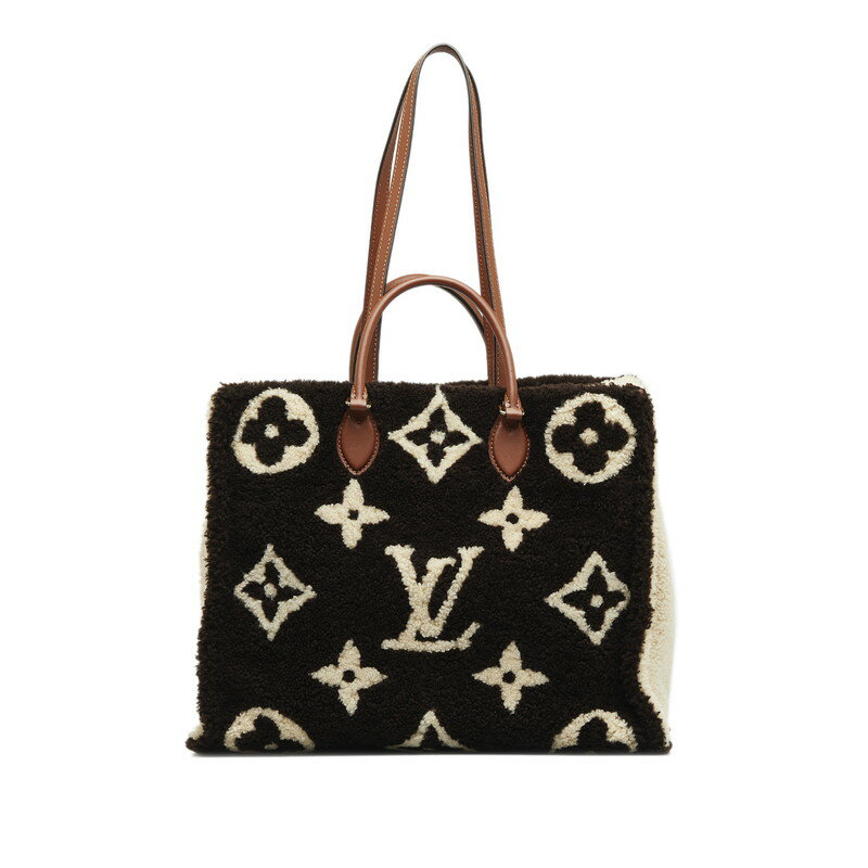 ルイ ヴィトン モノグラム テディ オンザゴーGM トートバッグ M55420 ブラウン アイボリー ムートン レザー レディース LOUIS VUITTON 