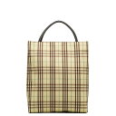 バーバリー チェック トートバッグ イエロー ブラウン キャンバス レザー レディース BURBERRY 【中古】