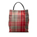 バーバリー ノバチェック トートバッグ レッド ベージュ キャンバス レザー レディース BURBERRY 【中古】