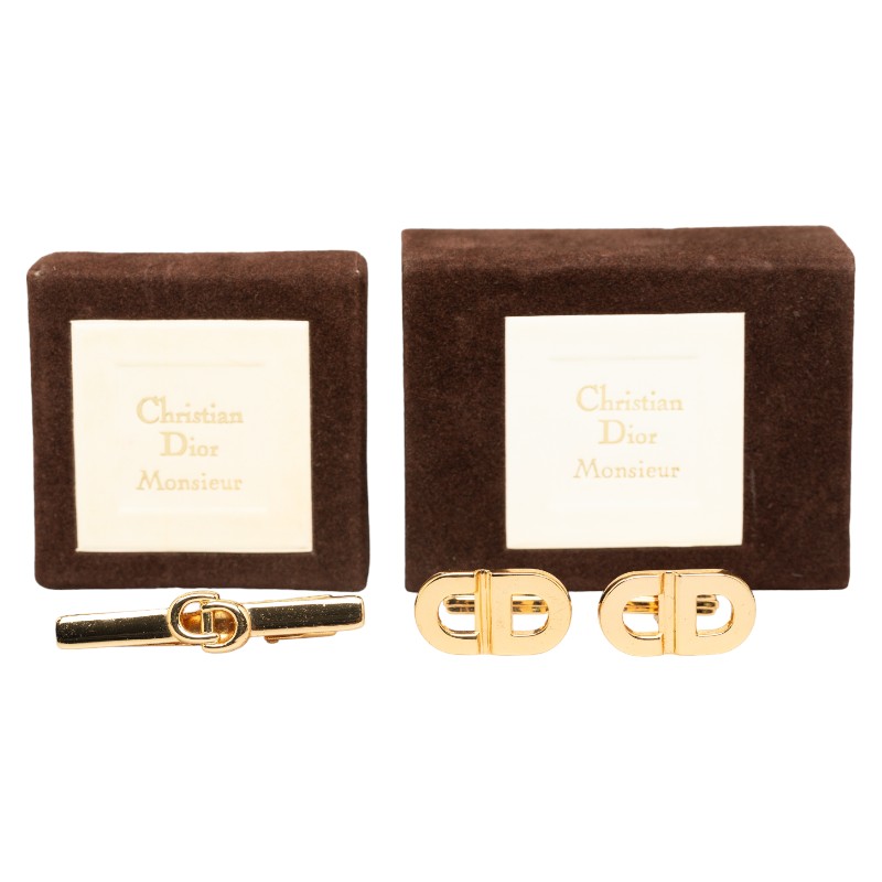 ディオール ロゴ カフスボタン ネクタイピン セット ゴールド メッキ メンズ Dior 【中古】