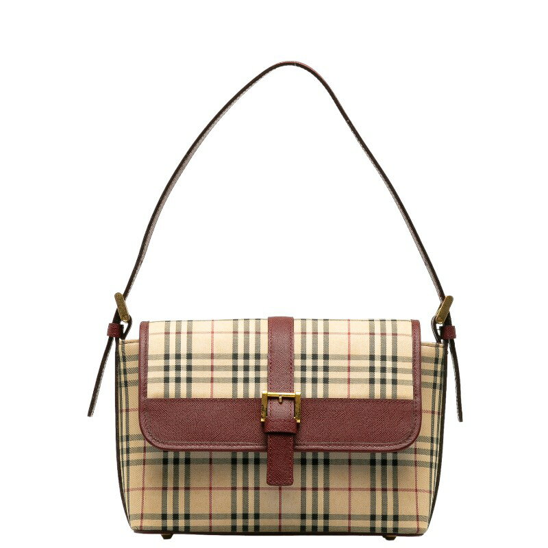 バーバリー ノバチェック ワンショルダーバッグ ベージュ マルチカラー キャンバス レザー レディース BURBERRY 【中古】